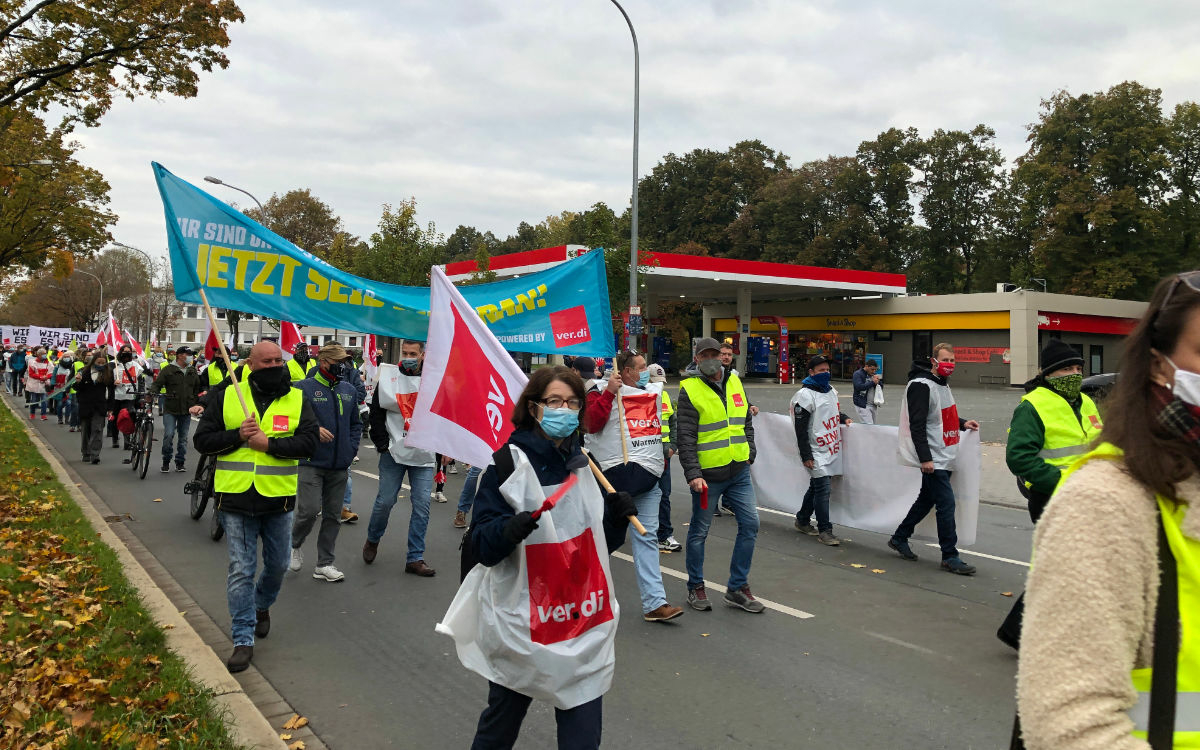 Der öffentliche Dienst hat am 19.10.2020 auch in Bayreuth gestreikt. Die Beschäftigten fordern höhere Löhne. Foto: Katharina Adler