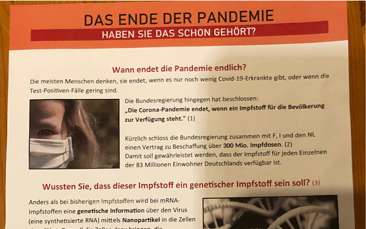 Solche Flyer werden aktuell in Bayreuth verteilt: Die CSU Bayreuth-Stadt warnt vor solchen Anti-Impf-Flyern. Foto: CSU Bayreuth-Stadt