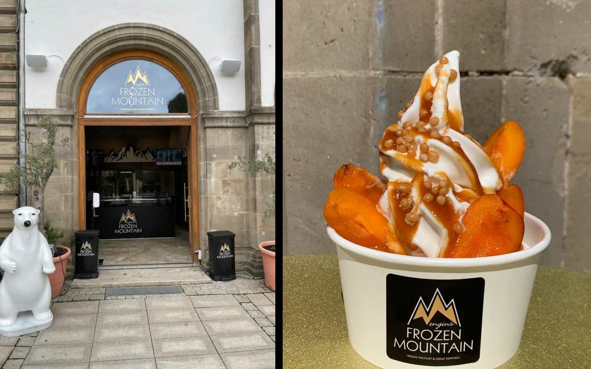 Engins Frozen Mountain – jetzt neu in Bayreuth: Frozen Joghurt mit allerlei Toppings. Fotos: Privat (Montage: Redaktion)