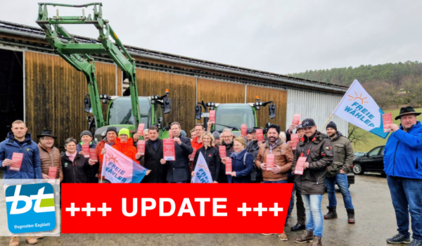 Die Freien Wähler Bayreuth zeigen gemeinsam mit Landwirten aus Seulbitz der Ampel-Regierung die 