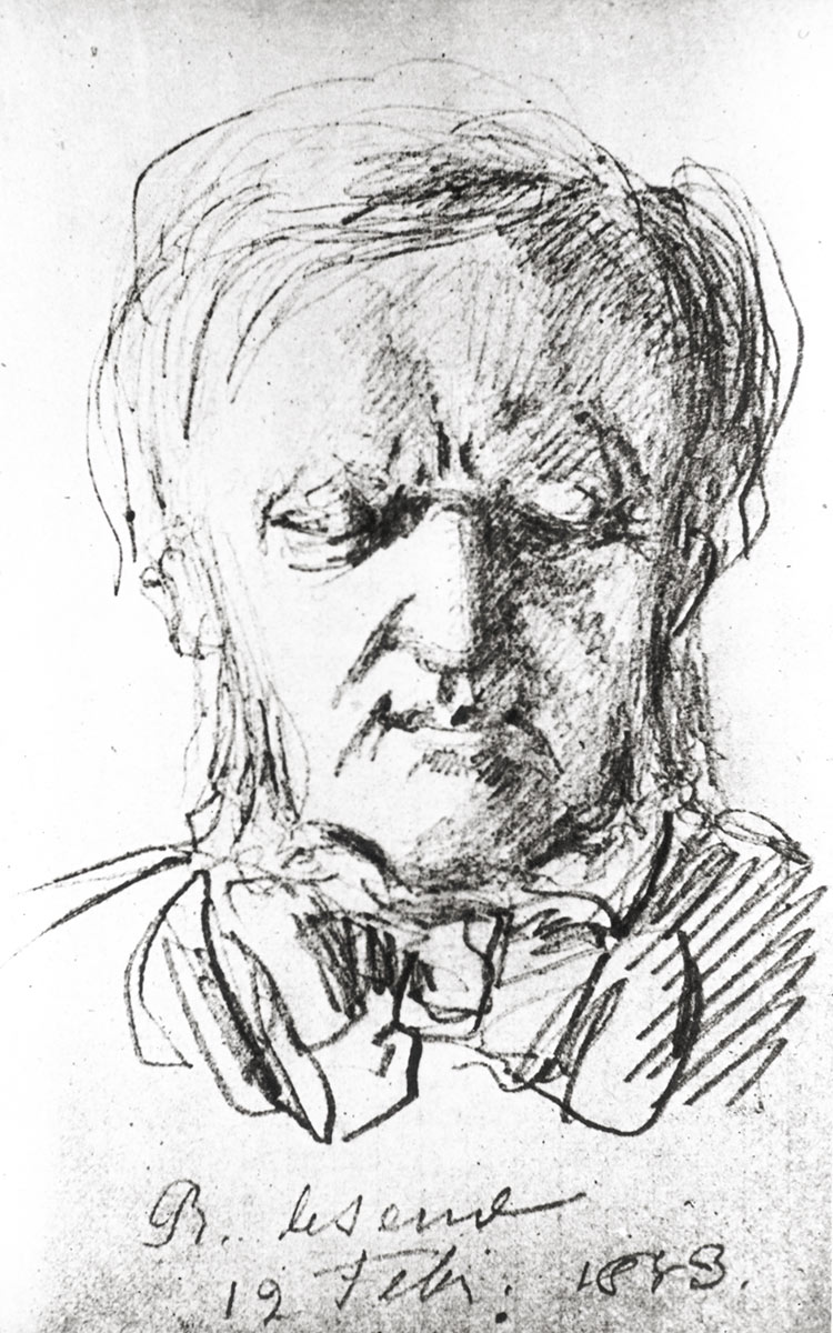 Zeichnung Richard Wagners von Paul von Joukovski vom 12. Februar 1883, angefertigt einen Tag vor Wagners Tod. Das Original der Zeichnung wurde auf Karopapier gezeichnet. © Nationalarchiv der Richard-Wagner-Stiftung, Bayreuth