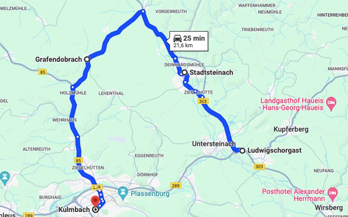 So soll die Umleitung für den Verkehr aus dem Kulmbacher Oberland verlaufen. Grafik: Google Maps