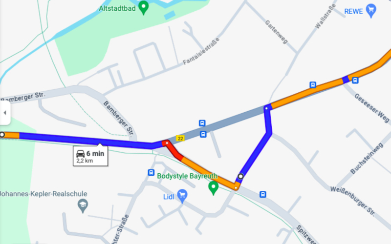So soll die Umleitung für den stadteinwärtigen Verkehr verlaufen. Grafik: Google Maps
